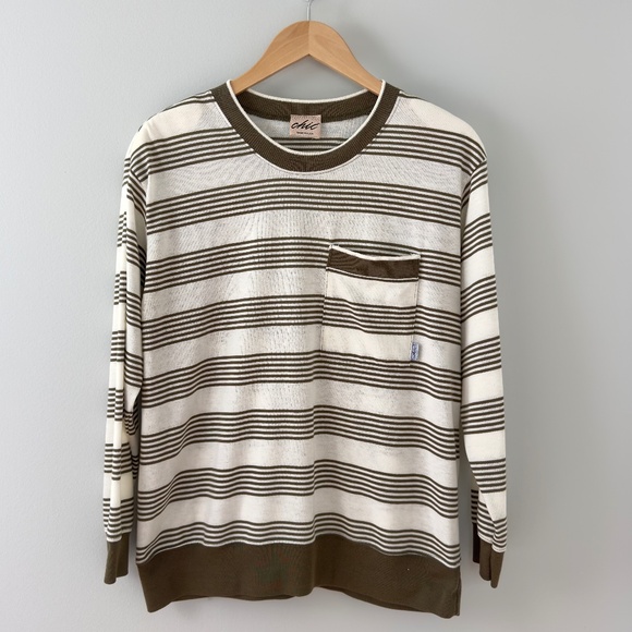 Chic‎ Green/White Striped Long Sleeve Shirt - Picture 1 of 9